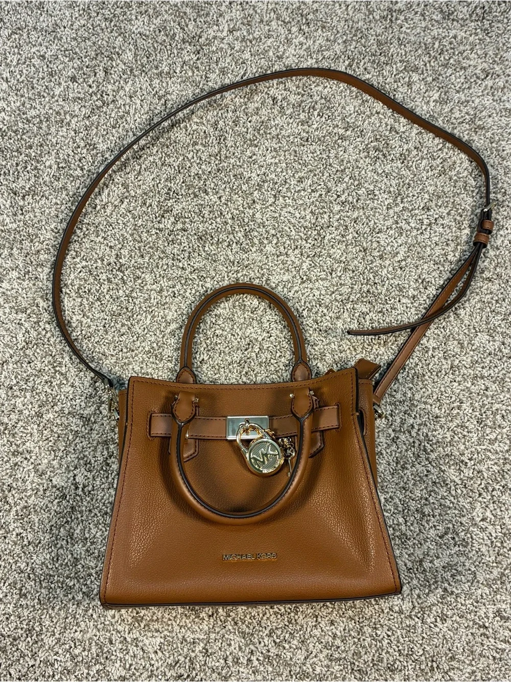 Michael Kors Hamilton Brown Leather Satchel with Gold Hardware